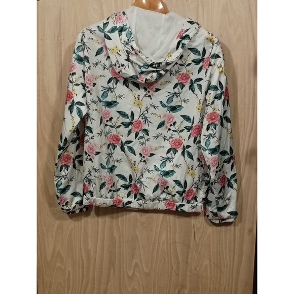 Forever 21 Lightweight Hooded Windbreaker Jacket White Floral Print Men Size‎ S. - Picture 5 of 6